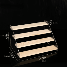 1pc Acrylic Multi Layer Display Riser Stand With Wood Panel For Display, Clear Acrylic Display Risers, Acrylic Jewelry Display Stand Shelf (Green: 4 Layers 30CM Wide)