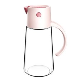 1pc Automatic Opening And Closing Glass Oil Pot; Kitchen Leak-proof Oil Can With Lid; Seasoning Bottle; Vinegar Bottle; Oil Bottle (Green: Pink, Capacity: 650ML)