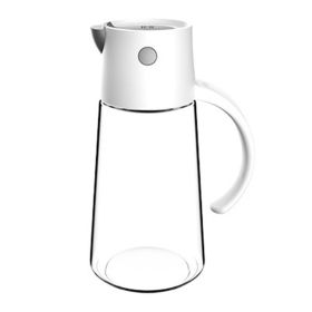 1pc Automatic Opening And Closing Glass Oil Pot; Kitchen Leak-proof Oil Can With Lid; Seasoning Bottle; Vinegar Bottle; Oil Bottle (Green: White, Capacity: 650ML)