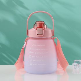1300ml Motivational Water Bottle with Time Marker; Shoulder Strap & Straw - Perfect for School; Sports; Camping - 44oz Cute Design for Girls & Kids (Green: Pink)