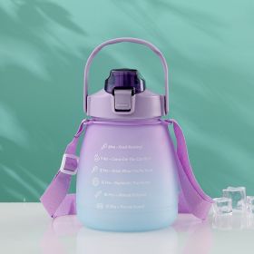 1300ml Motivational Water Bottle with Time Marker; Shoulder Strap & Straw - Perfect for School; Sports; Camping - 44oz Cute Design for Girls & Kids (Green: Purple)