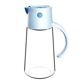1pc Automatic Opening And Closing Glass Oil Pot; Kitchen Leak-proof Oil Can With Lid; Seasoning Bottle; Vinegar Bottle; Oil Bottle (Green: Blue, Capacity: 550ML)