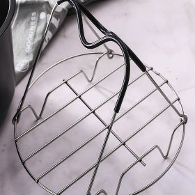 1pc Stainless Steel Steaming Rack With Silicone Handle (Green: One Black Handle)