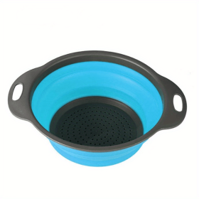 1pc Silicone Folding Drain Basket Fruit Vegetable Washing Basket Foldable Strainer Colander Collapsible Drainer Kitchen Storage Tool (Green: Blue2, size: large)
