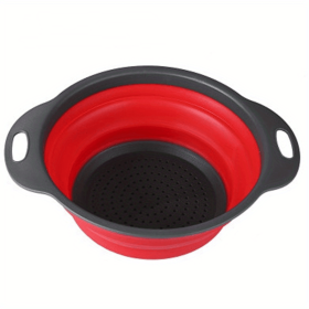 1pc Silicone Folding Drain Basket Fruit Vegetable Washing Basket Foldable Strainer Colander Collapsible Drainer Kitchen Storage Tool (Green: Red2, size: large)