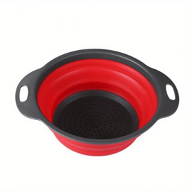 1pc Silicone Folding Drain Basket Fruit Vegetable Washing Basket Foldable Strainer Colander Collapsible Drainer Kitchen Storage Tool (Green: Red2, size: small)
