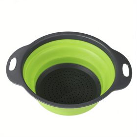 1pc Silicone Folding Drain Basket Fruit Vegetable Washing Basket Foldable Strainer Colander Collapsible Drainer Kitchen Storage Tool (Green: Green2, size: small)