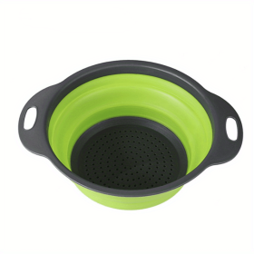 1pc Silicone Folding Drain Basket Fruit Vegetable Washing Basket Foldable Strainer Colander Collapsible Drainer Kitchen Storage Tool (Green: Green2, size: large)