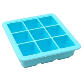 1pc Silicone Ice Tray; Food Grade Silicone Ice Cube Ice Box With Lid; Ice Mold For Complementary Food (Green: 9 Ice Trays With Lid-Blue)