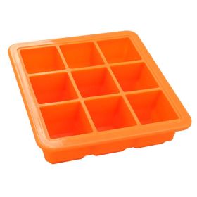 1pc Silicone Ice Tray; Food Grade Silicone Ice Cube Ice Box With Lid; Ice Mold For Complementary Food (Green: 9 Ice Trays With Lids-Orange)