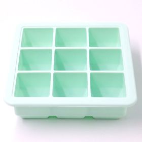1pc Silicone Ice Tray; Food Grade Silicone Ice Cube Ice Box With Lid; Ice Mold For Complementary Food (Green: 9 Ice Trays With Lid-Mint Green)