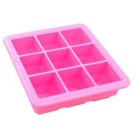 1pc Silicone Ice Tray; Food Grade Silicone Ice Cube Ice Box With Lid; Ice Mold For Complementary Food (Green: 9 Ice Trays With Lid-Pink)