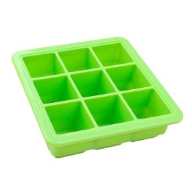 1pc Silicone Ice Tray; Food Grade Silicone Ice Cube Ice Box With Lid; Ice Mold For Complementary Food (Green: 9 Ice Trays With Lid-Green)