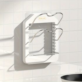 1pc Wall Mounted Pot Lid Rack; Free Punch Pot Cover Holder; Hanging Lid Organizer; Kitchen Accessories (Green: White, Model: Two-tier pot lid rack + rag rack)