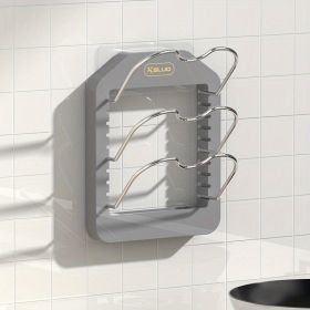 1pc Wall Mounted Pot Lid Rack; Free Punch Pot Cover Holder; Hanging Lid Organizer; Kitchen Accessories (Green: Grey, Model: Three layer pot lid rack)