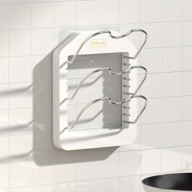 1pc Wall Mounted Pot Lid Rack; Free Punch Pot Cover Holder; Hanging Lid Organizer; Kitchen Accessories (Green: White, Model: Three layer pot lid rack)