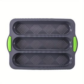 1pc; Silicone Baguette Pan; French Bread Baking Pan; Perforated 3 Loaves Baguettes Bakery Tray; Baking Tools; Kitchen Gadgets; Home Kitchen Items (Green: Grey)