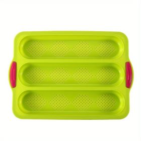 1pc; Silicone Baguette Pan; French Bread Baking Pan; Perforated 3 Loaves Baguettes Bakery Tray; Baking Tools; Kitchen Gadgets; Home Kitchen Items (Green: Green)