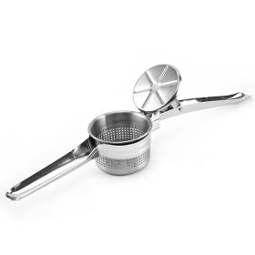 1pc Stainless Steel Potato Presser Masher Ricer; Commercial Grade Tool To Press Mash Fruit Or Food (Green: Silvery)