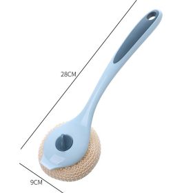 Kitchen Cleaning Brush Pot Dishwashing Tools Decontamination Dish Bowl Pot Washing Brush Degradable Fiber Household Accessories (Green: Long Handle Blue)