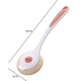 Kitchen Cleaning Brush Pot Dishwashing Tools Decontamination Dish Bowl Pot Washing Brush Degradable Fiber Household Accessories (Green: Long Handle Pink)