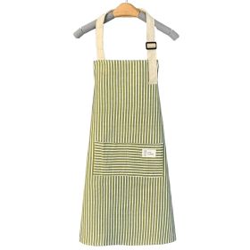 1pc Adjustable Kitchen Cooking Apron Cotton And Linen Machine Washable With 2 Pockets (Green: Green)
