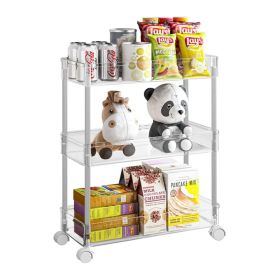 3 Tier Storage Rack Storage Cart Storage Rolling Utility Cart for Kitchen Bathroom (Green: transparent)