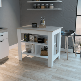 Brooklyn Antibacterial Surface Kitchen Island; Three Concealed Shelves (Green: White / Light Gray)