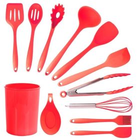 Cooking Baking 10 PCS Spatula Set High Heat Resistant Kitchen Utensil Set (Green: Red, Type: Kitchen Tools 12 Pcs)