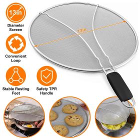 Grease Splatter Screen 13in Stainless Steel Fine Mesh Splash Mesh Shield Hot Oil Stopper (Green: Silver)